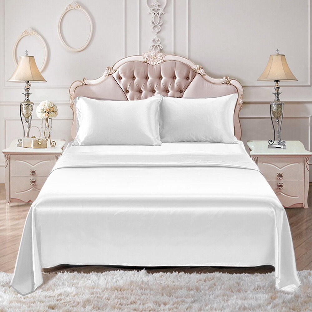 4Pcs Summer Extra Soft Satin Silk Bed Sheet Set 1800 Count Deep Pocket