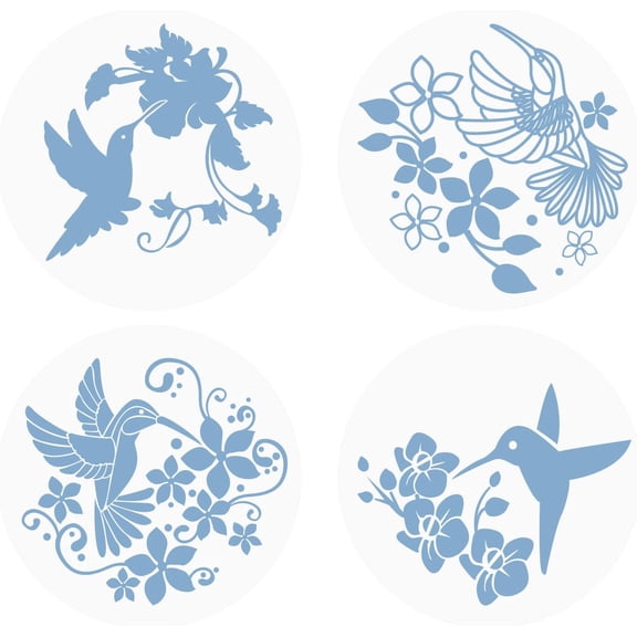 4Pcs Summer Hummingbirds Flowers Window Decals Static Window Stickers Round Window Sticker Crash Proof Window Clings Glass Alert Stickers for Birds Clear Glass Door Window Decoration