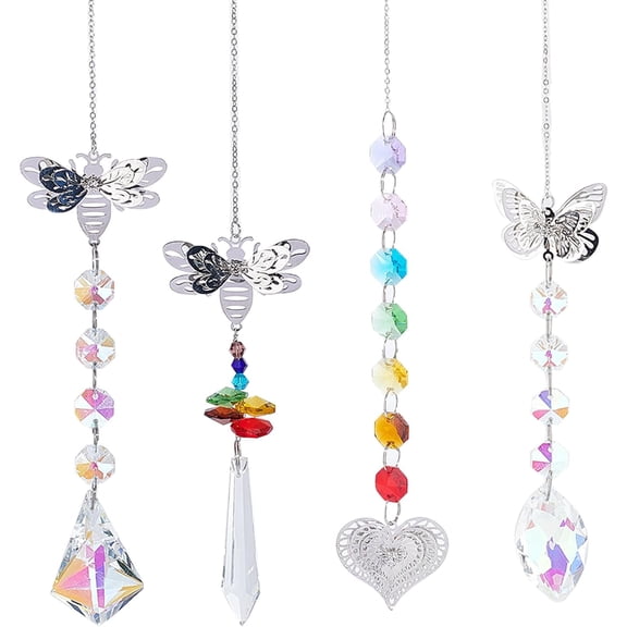 4Pcs Sun Catchers Butterfly Suncatchers Rainbow Marker Ball Bee Charms Heart Hanging Ornament Outdoor Sunshine Catcher Garden Wind Chimes Sunlight Catcher Crystals for Window DIY