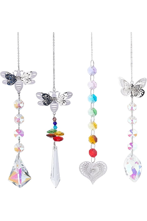 4Pcs Sun Catchers Butterfly Suncatchers Rainbow Marker Ball Bee Charms Heart Hanging Ornament Outdoor Sunshine Catcher Garden Wind Chimes Sunlight Catcher Crystals for Window DIY