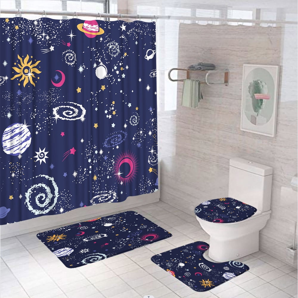 Planet Pattern Print Bathroom Shower Curtain