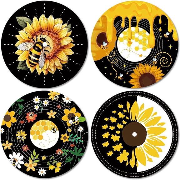 4Pcs Sunflower Bees Records Wall Decor Hippie 1950s Decor Collage Display Sign Honeycomb Aesthetic Vintage Room Decor