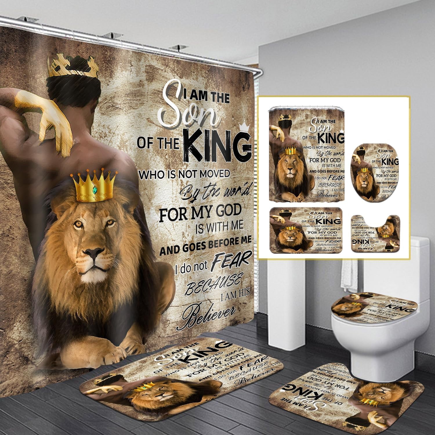 4Pcs Sunflower Black Queen Shower Curtain Sets, Romantic African