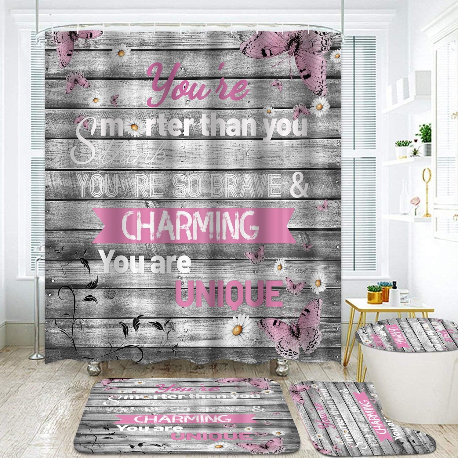 4Pcs Sunflower Black Queen Shower Curtain Sets, Romantic African