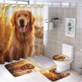 4Pcs Sunset Colorful Dog Shower Curtain Sets with NonSlip Rugs, Toilet