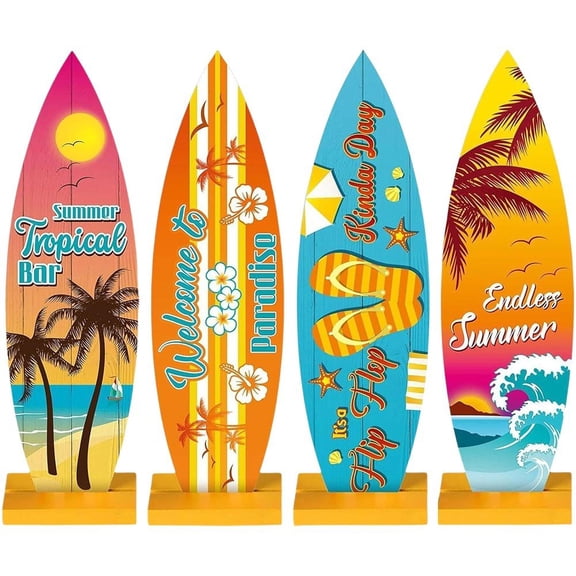 4Pcs Surfboard Table Decorations Surfboard Beach Signs Welcome to Paradise Sign Tropical Bar Table Centerpieces Endless Summer Wood Sign for Home Decor
