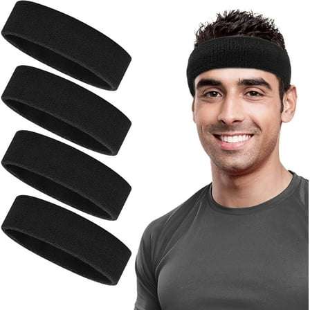 4Pcs Sweatbands Set, Sports Headband for Men & Women, Cotton Sweat Head Bands, Moisture Wicking Athletic Terry Cloth Sweat Band for Tennis,Basketball,Football,Gymnastics,Working Out