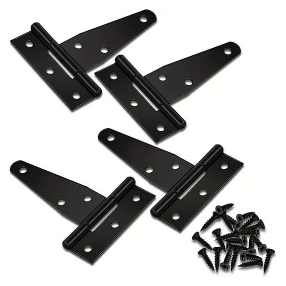 4Pcs T-Hinge Gate Shed Hinges In Black, 3 Inch Door Barn, Heavy Duty T-Strap