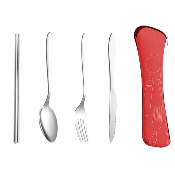 4Pcs Tableware Set Portable Cutlery Set Dinnerware Set Stainless Steel Chopstick Fork Spoon Travel Camping Flatware With Box