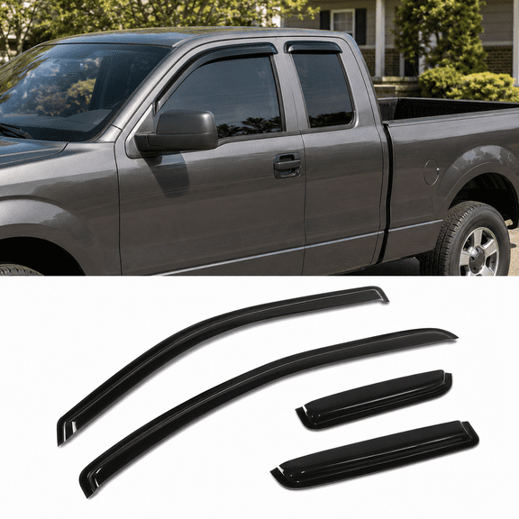 4Pcs Tape-On Window Visors Compatible with Ford F-150 SuperCab 2004-2014, Smoke Deflectors
