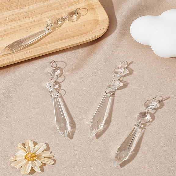 4Pcs Teardrop Glass Pendants with Ring Clear 99mm