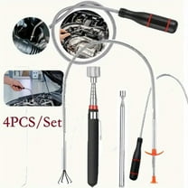 4Pcs Telescoping Magnet Pick-up Tool Set with 4 Claws, Retrieving & Extendable Pickup Tools, Bendable Spring Magnet Stick, Flexible Extra Long Reach Bendable Curve Grabber