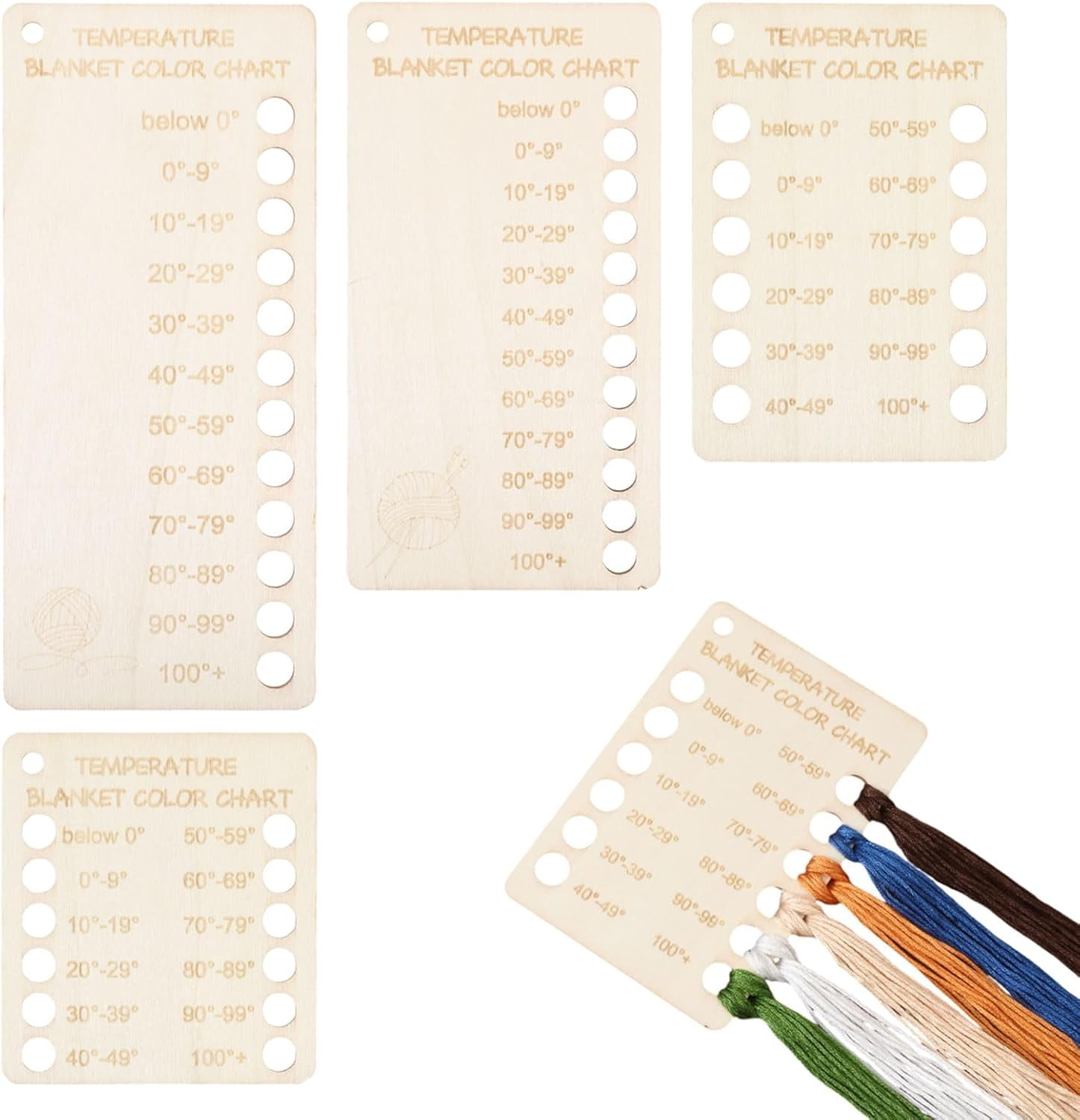 4Pcs Temperature Blanket Planner Wood Knitting Temperature Color Chart ...