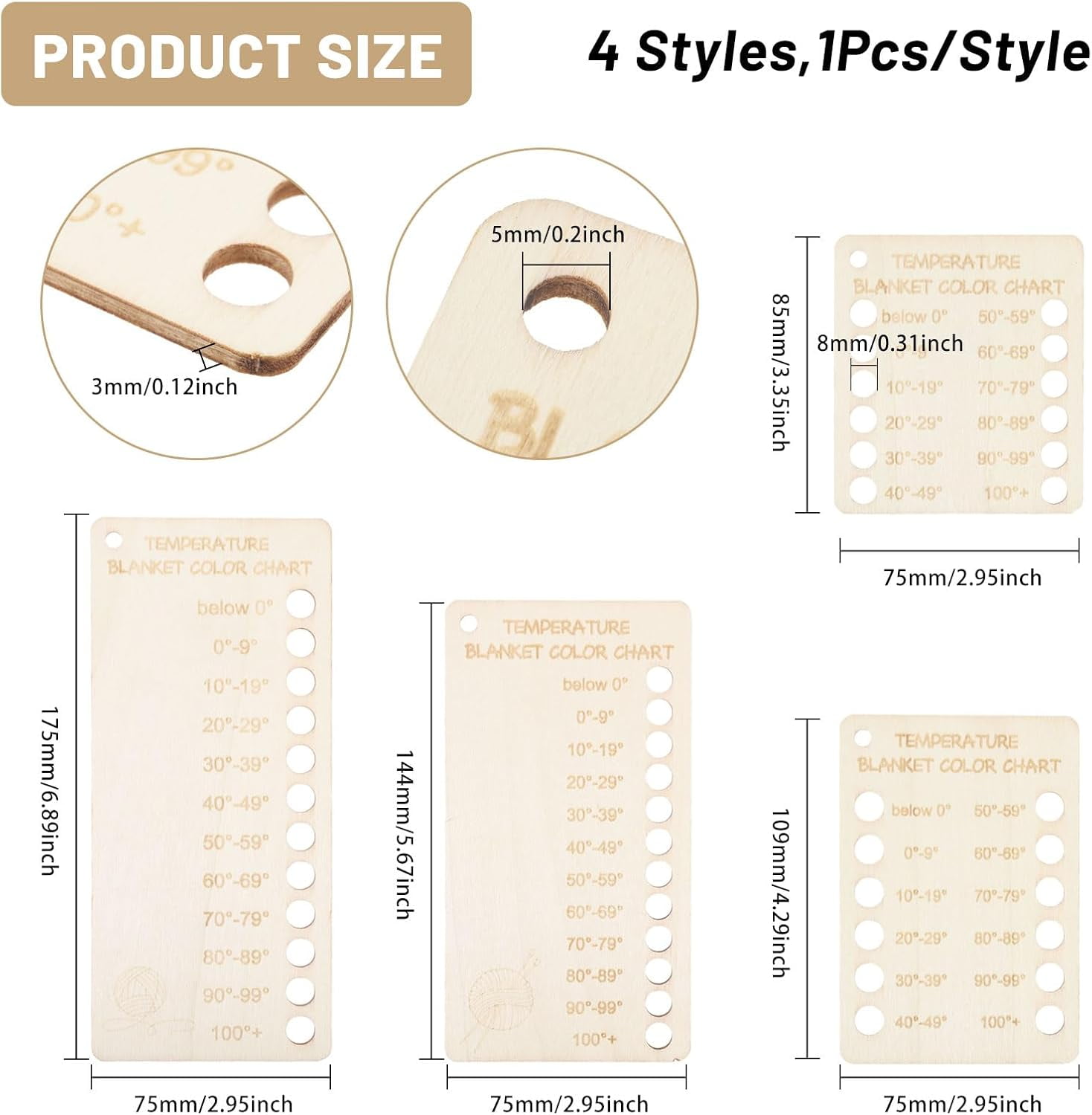 4Pcs Temperature Blanket Planner Wood Knitting Temperature Color Chart ...