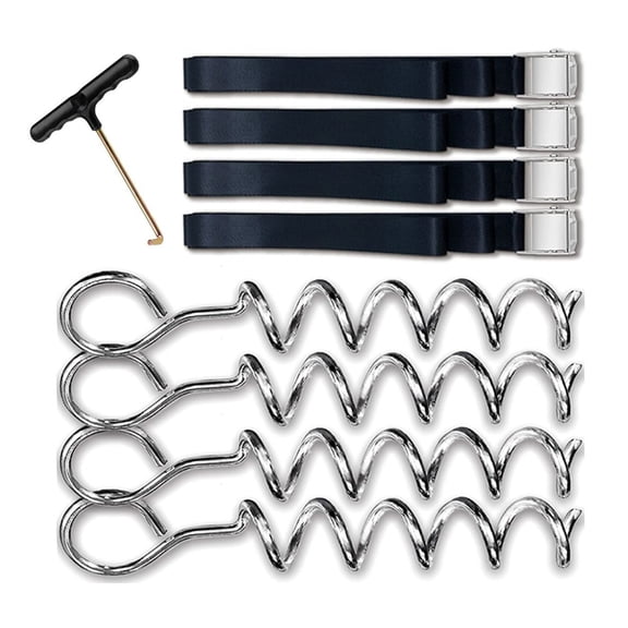 4Pcs Tent Stake Anchors with Strap Portable Trampoline Stakes Tie Down Spirals Ground Anchors Stake Tent Accessories