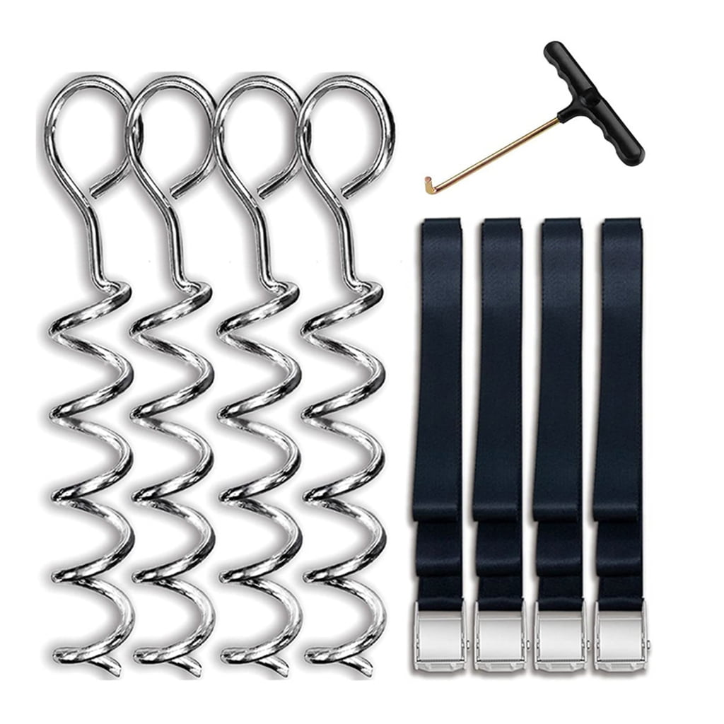 4Pcs Tent Stake Anchors with Strap Portable Trampoline Stakes Tie Down Spirals Ground Anchors Stake Tent Accessories