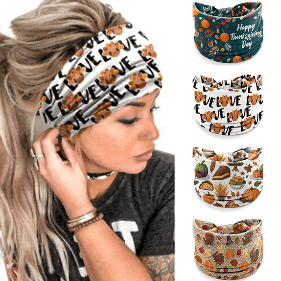 4Pcs Thanksgiving Day Headbands for Women Turkey Fall Leaves Holiday Hair Bands, Autumn Festive Gift Hair Accessories