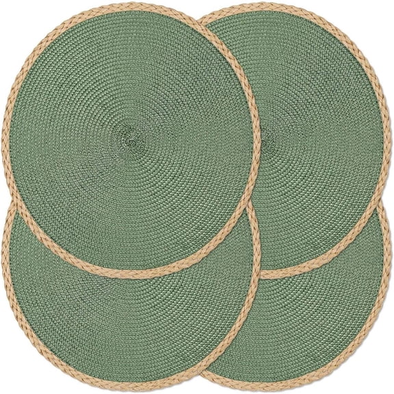 4Pcs Thermal Insulation Placemat Table Mat Set, 15'' Hand Woven Cloth Washable Table Mats, Heat Resistant Non-Slip Wide Edge Place Mats for Hotel Western Restaurant Cafe Dining Table(Green,15x15")