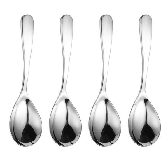 4Pcs Thick Short Handle Soup Spoons Stainsless Steels Spoons Kitchen Round Spoons Large Dinner Spoons Dishwasher Safe