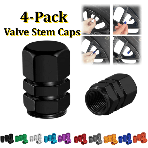 4Pcs Tire Valve Stem Caps Aluminum Hex Wheel Air Valve Covers Universal Auto Tire Accessory for Vehicle Decoration