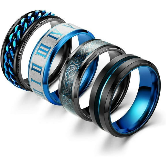 4Pcs Titanium Stainless Steel Spinner Rings Fidget Band Rings for Women Men Black Ring Stress Rings Anxiety for Rings Cool Chain Spinner Rings for Men Wedding Promise Rings Set Size6-11