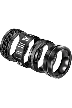 4Pcs Titanium Stainless Steel Spinner Rings Fidget Band Rings for Women Men Black Ring Stress Rings Anxiety for Rings Cool Chain Spinner Rings for Men Wedding Promise Rings Set Size6-11