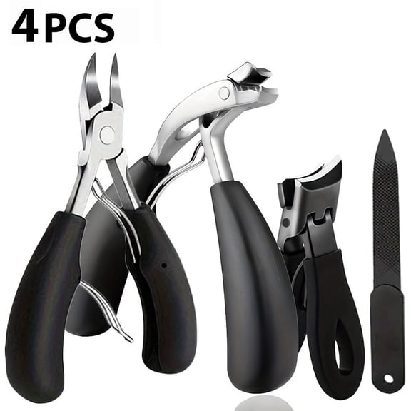 4Pcs Toenail Clippers Set for Seniors Thick Toenails, Nail File, Stainless Steel Angled Head Toe Nail Cutter for Manicure Pedicure Tools, Professional Ergonomic Toe Nail Trimmer for Men Women