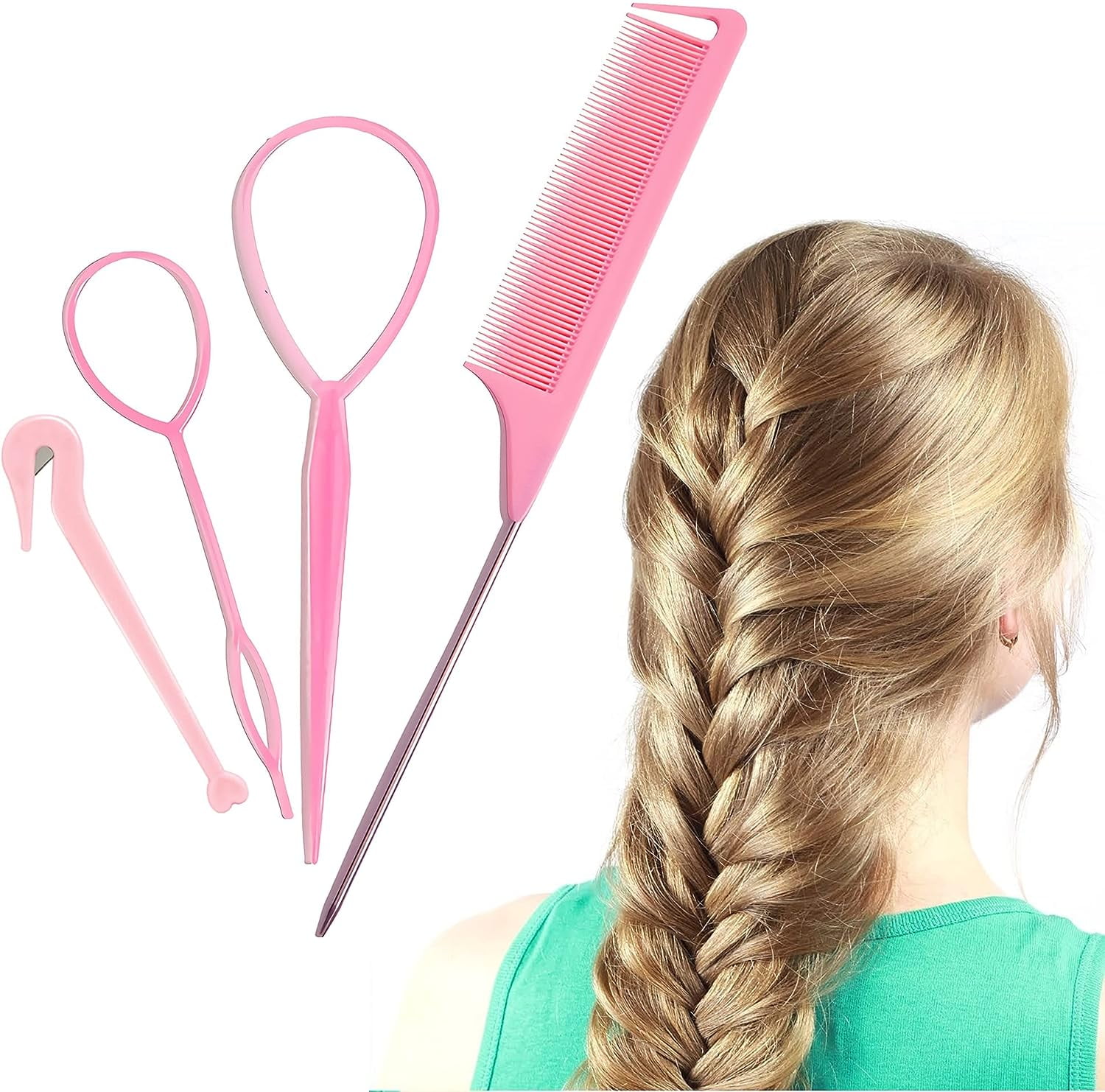 4pcs/set French Braid Tool Loop Elastic Hair Bands Remover Cutter