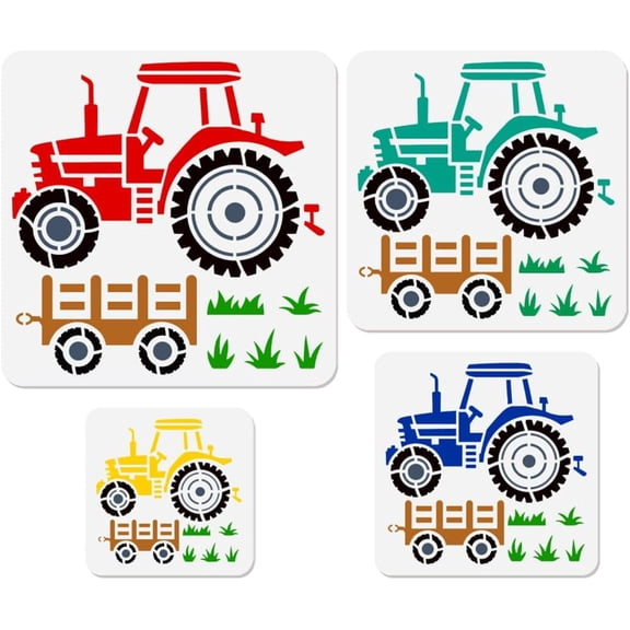 4Pcs Tractor Stencils for DIY Painting Reusable Splicing Carriage Stencils Drawing Templates Grass Vehicle DIY Craft Paint Templates for DIY Wall Home Decor Wood Burning Canvas Journal Card Paper