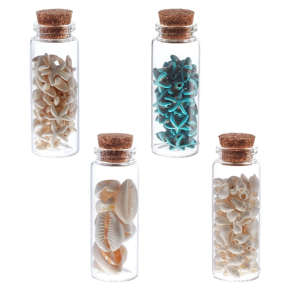 4Pcs Transparent Glass Wishing Bottle Decoration Gem Stones Balancing with Natural Shell Synthetical Turquoise Chips Drift Chips inside