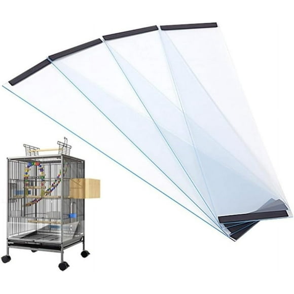 4Pcs Transparent PVC Bird Cage Baffle,Bird Cage Seed Catcher,Parakeet Cage Accessories, Birdcage Cover Seed Guard for Parrot Parakeet Macaw Cages Large Large