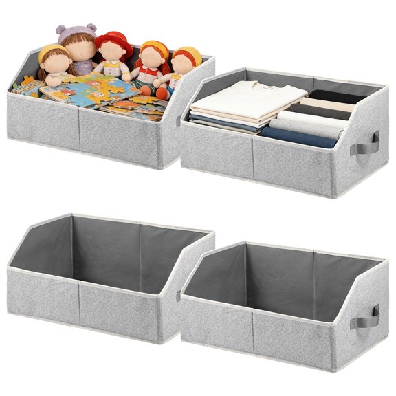 4Pcs Trapezoid Storage Bin Foldable Fabric Closet Organizer Bin for Shelf Large Capacity Clothes Book Toy Snack Vinyl Record Trapezoid Open Storage Basket