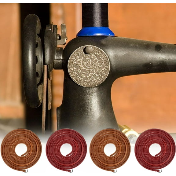 4Pcs Treadle Sewing Machine Belt, 70 x0.2 inch Replacement Leather Belt Treadle Belts with Hook for Singer/Jones Sewing Machine Leather Belt Replacement, Red and Brown