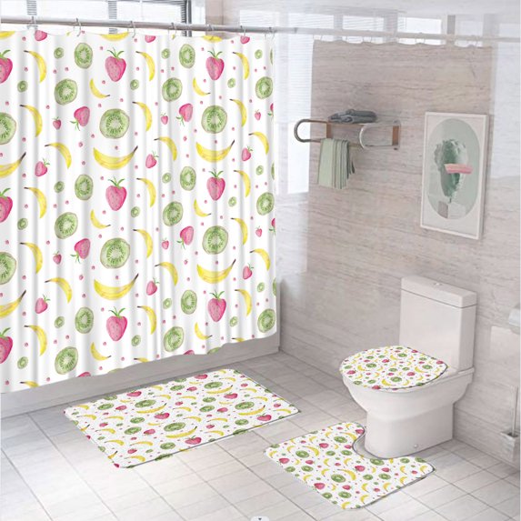 Tybraf Pink Fruit Cherry Shower Curtain - 71x71 Inch, Waterproof Polyester With Vertical Slits For Transfer Benches