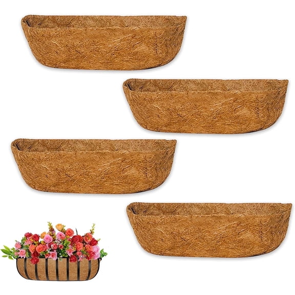 4Pcs Trough Coco Liners, 30 inch Coco Liners for Hanging Baskets, Casewin Natural Coco Fiber Basket Coconut Replacement Liners for Garden Window Flower Box