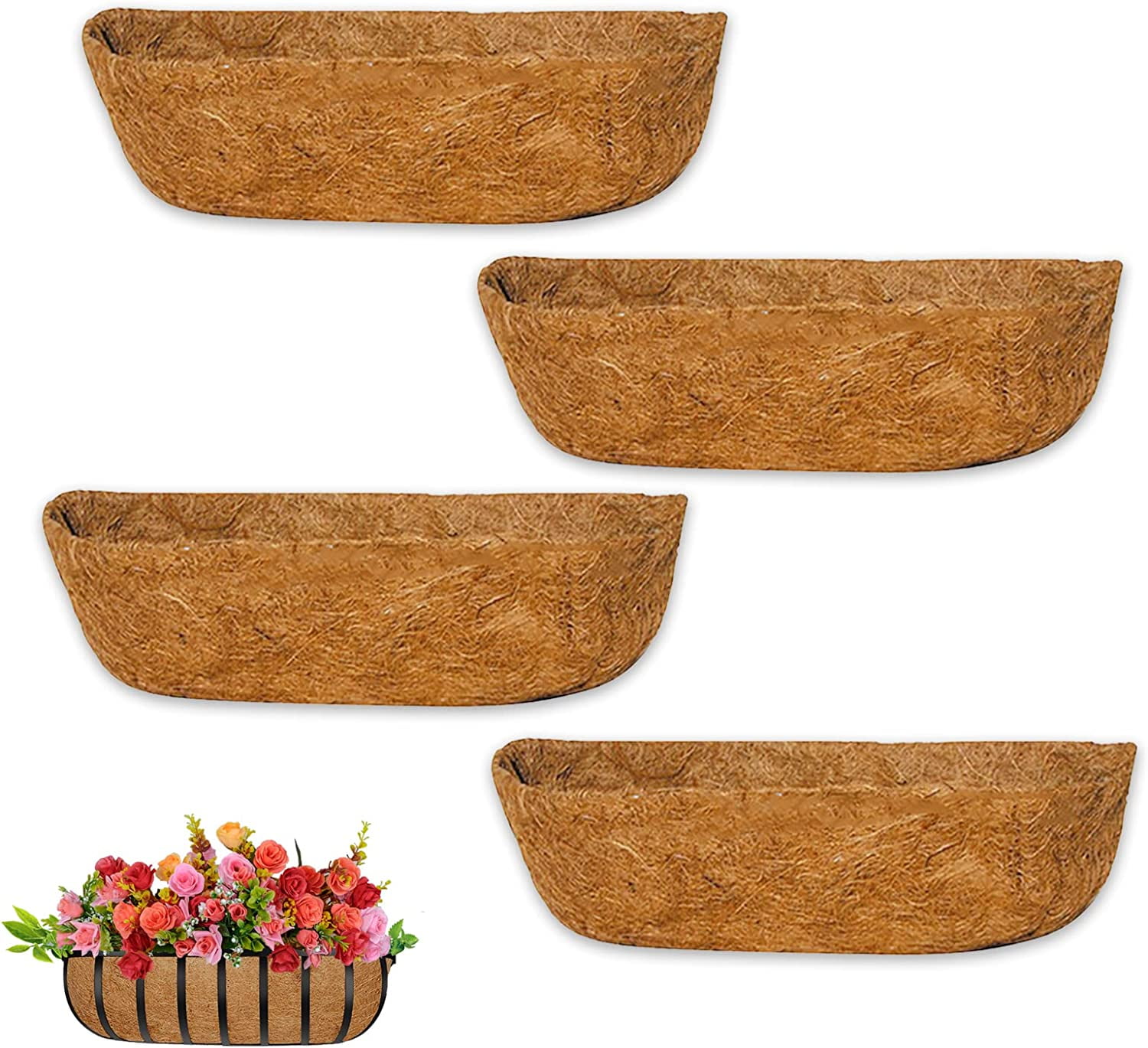 4Pcs Trough Coco Liners, 30 inch Coco Liners for Hanging Baskets