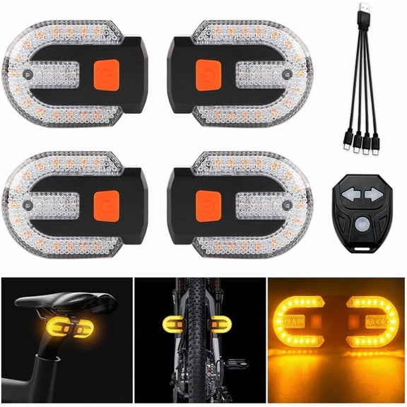 4Pcs Turn Signals for Bicycles with Alarm, USB Charging Remote Control Split/Integrated Bike Tail Light 5 Modes Waterproof Strobe Rear Lights Can be Mounted on Front and of Bicycle