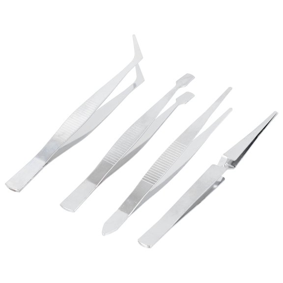 4Pcs Tweezers Set Point Tip Elbow Stainless Steel
