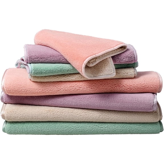 4Pcs Ultra-Fine Fiber Double-Layer Dual-Sided Scrub Cloth With Bound Edges & Hanging Loop, Thickened Household Cleaning Cloth - Multi-Purpose, Reusable(Assorted Colors)