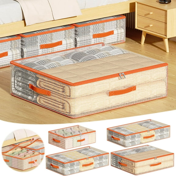 4Pcs Underbed Storage, Yrmaups Underbed Storage, Drawer Style Underbed Storage Bags, Large Flat Clothes Organizer Boxes, Transparent PVC, Thickened Fabric, Easy to Clean, for Home Closet