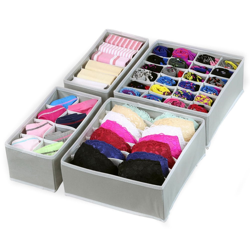 Yesbay Underwear Storage Box Washable Space-saving Cloth Panties Scarfs Bra  Holder for Closet,Beige 7 Grids