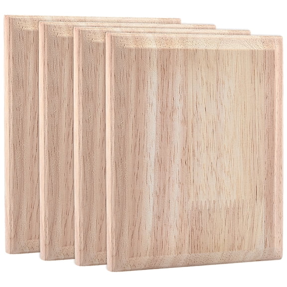4Pcs Unfinished Rubber Wood Timber Board Rectangle 155x125x16.5mm for DIY