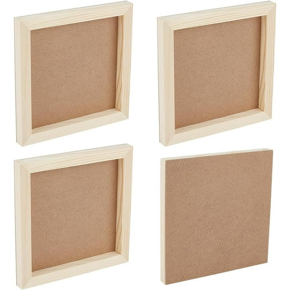 4Pcs Unfinished Wood Canvas Panel 6x6 Inch Square Wood Board 0.5 Inch Thick Blank Wooden Canvas Boards Wood Panel Boards Wood Board for Tabletop Display DIY Painting Craft Projects Mixed Color