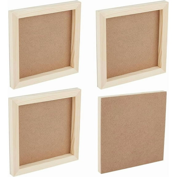 4Pcs Unfinished Wood Canvas Panel 6x6 Inch Square Wood Board 0.5 Inch Thick Blank Wooden Canvas Boards Wood Panel Boards Wood Board for Tabletop Display DIY Painting Craft Projects Tan 4pcs