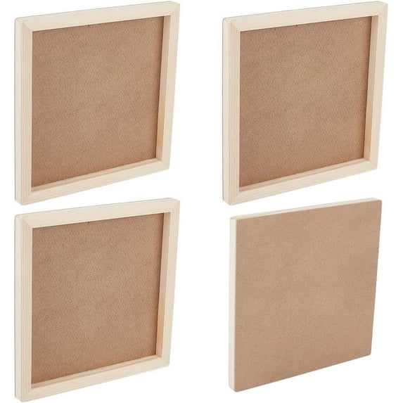 4Pcs Unfinished Wood Canvas Panel 8x8 Inch Square Wood Board 0.5 Inch Thick Blank Wood Canvas Boards Wood Panel Boards Wood Board for DIY Tabletop Display DIY Painting Craft Projects
