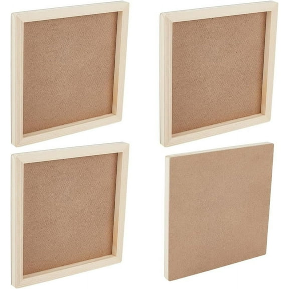 4Pcs Unfinished Wood Canvas Panel 8x8 Inch Square Wood Board 0.5 Inch Thick Blank Wood Canvas Boards Wood Panel Boards Wood Board for Tabletop Display DIY Painting Craft Projects for DIY