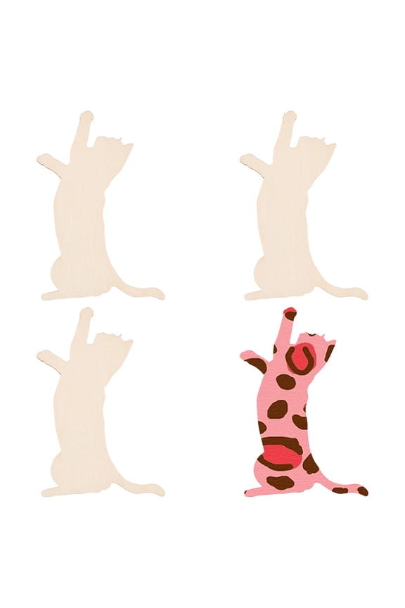 4Pcs Unfinished Wood Pieces - 5.8x4.3 Inch Cat Cutout Blank Wood Slices for DIY Crafts Wall Decoration Pendants