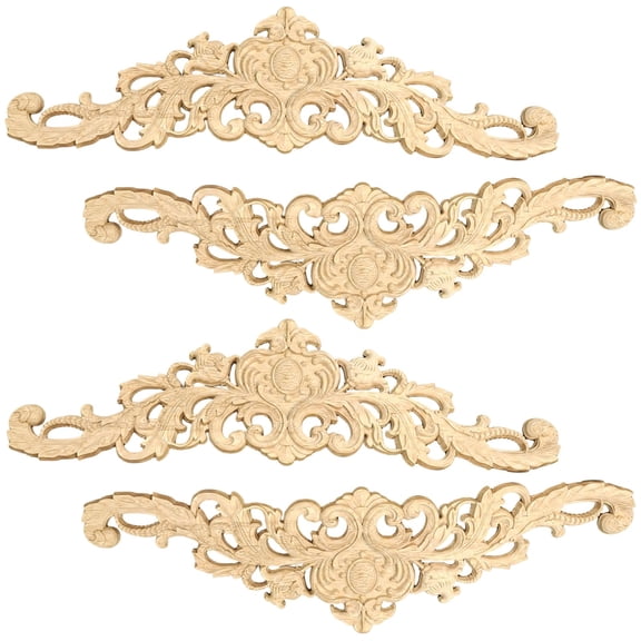 4Pcs Unfinished Wooden Corner Accents 15.8 Inch Long Carved Wall and Furniture Decorations, DIY European Style Ornate Scroll Appliques for Cabinets Mirrors Doors Staircases and Home Projects