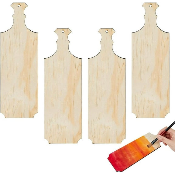 4Pcs Unfinished Wooden Paddle 9" Mini Pine Wooden Board with Handle Rectangle Sorority Paddle Fraternity Paddle Board for Home Kitchen Decor DIY