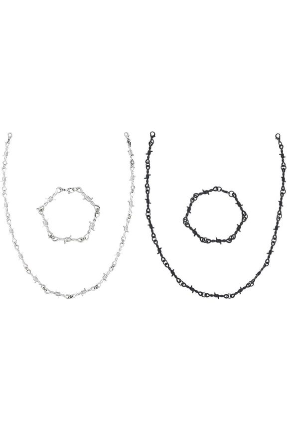 4Pcs Unique Thorns Necklace Punk Style Black Silvery Thorns Choker Necklaces Gothic Barbed Wire Chain Necklace Hiphop Rock Birthday Jewelry Gifts for DIY Woman Men